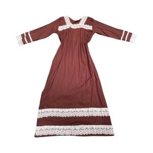Vintage Handmade Earthy Brown/Laced Trimmed CottageCore Maxi Dress. - Bild 1 von 9