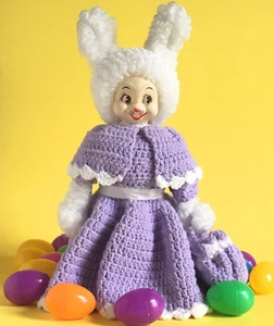 EASTER Vintage Dish Soap Bottle Doll Easter Bunny Kitsch Purple - Picture 1 of 10