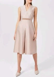 NEW Hobbs Alberta Silk Wool Dress Beige Pink Size 10 Wedding Occasion Beaded - Picture 1 of 9