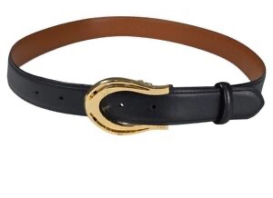 Lauren Ralph Lauren Anillo Herradura Negro 1” Cinturón Cuero Talla MEDIANA Hebilla Dorada Foto 1 de 4