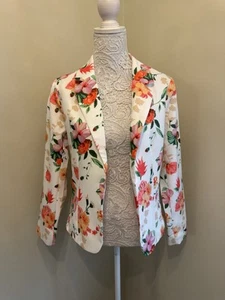 New Allegra K Women's White Floral Blazer, UK Size Medium - Picture 1 of 12