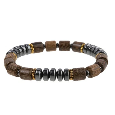 Pulsera cuerda hematita negra para hombre trenzada elástica cuentas de madera joyería clásica Foto 1 de 4