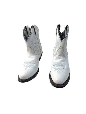 Laredo Roxy Womens Leather Western Boots Sz 9M White Ankle Blue Stitching - Image 1 of 4