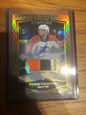 2023-24 Upper Deck Stature Tyson Foerster Rookie Auto Patch Gold SSP 4/5 Flyers - Image 1 of 2