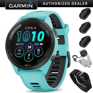 Garmin Forerunner 265 GPS Smartwatch Aqua/Black +Charging Dock +Protector Bundle - Picture 1 of 12