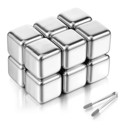 24 peças cubos de gelo de aço inoxidável com pinças de gelo cubos de uísque metal uísque R... - Imagem 1 de 4
