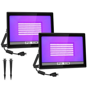 Confezione da 2 Luci 100W LED Nere, Luce di Inondazione Luce Nera con Spina, Halloween Bla... - Foto 1 di 7