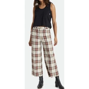 BRIXTON Victory Retro 70'S Wide Leg High Waist Cropped Plaid Pants 29X27 NWT - Picture 1 of 16