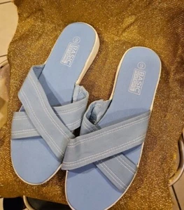 Light Blue Canvas "Basic Editions" Sandals Sz 9 - Picture 1 of 3