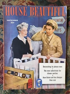 Vintage House Beautiful Magazine September 1943 DECORATE to Please MEN - Picture 1 of 9