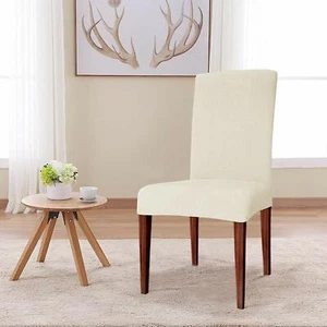 Ivory Polyester Fabric Knitting Jacquard Stretch Cushion Dining Chair Slipcover  - Picture 1 of 5