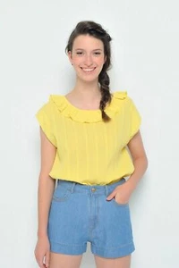 Des Petits Hauts Santiago Mimosa Ruffle Blouse Top Yellow Kimono M NEW 264927 - Picture 1 of 6