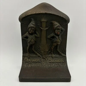 ANTIQUE BRADLEY HUBBARD SEE NO EVIL USA FAIRY TALE GNOME CAST IRON B&H BOOKEND. - Picture 1 of 10