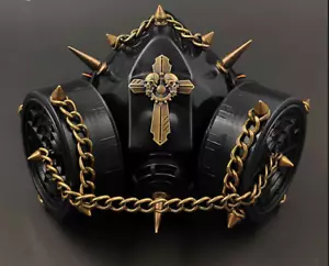 Cyber Goth Cosplay Festival Stud Chain Cross Mask Steampunk Gold Rivet Face Mask - Picture 1 of 6