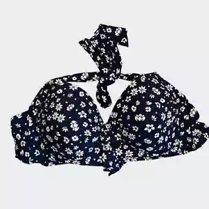 Liz Claiborne Womens XXL Navy Blue White Floral Padded Bikini Top - Picture 1 of 10
