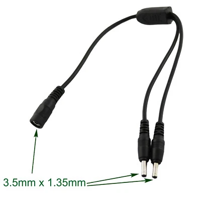 3.5mm x 1.35mm Female to 2 Dual Male DC Power Splitter Adapter Cord Cable CCTV - Image 1 of 4