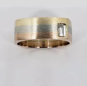 Quadratischer Ring 14 Karat Gelb-, Rotgold- und Platinring mit Diamant - Bild 1 von 7