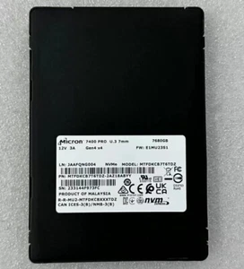 7.68TB SSD MICRON 7400 pro U.3 7mm 7680GB Gen x4 FW:E1MU23S1 MTFDKCB7T6TDZ - Picture 1 of 1