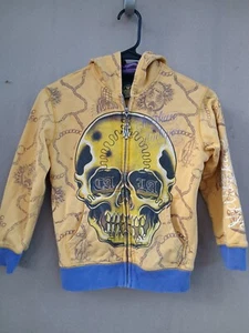 Vintage Y2K Christian Audigier LA Zip Hoodie Yellow Purple Ed Hardy - Picture 1 of 24