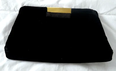 VINTAGE INGBER BLACK VELVET HAND BAG CLUTCH PURSE Hinged Closure BRASS ACCENT - Image 1 of 4