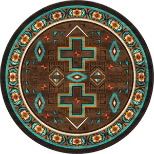 Sawtooth Mojave Sunset Cross Southwestern Country Farmhouse Round Rug 8' - Picture 1 of 3