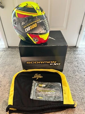 Scorpion EXO 500 Corsica Neon Yellow Red Black Small 6 7/8" 7"  Helmet 50-6513 - Image 1 of 4