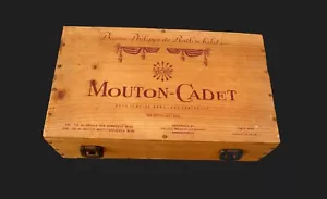 French Wood Wine Box, 2-Bottle Mouton-Cadet, Baron Philippe De Rothschild Crate - Picture 1 of 6