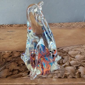 Mundgeblasener klarer mehrfarbiger Glas Pinguin Fisch im Bauch Briefbeschwerer - Bild 1 von 12