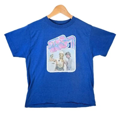 Camisa corta vintage 1977 Star Wars película mediana Luke Skywalker C-3PO 18,5x23  Foto 1 de 4