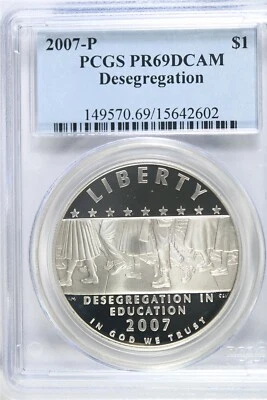 2007 P Desegregation-Little Rock HS-PCGS PR69DCAM Modern Commem Silver Dollar - Image 1 of 2