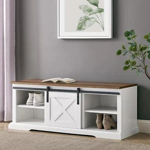 Bench Storage Shelves Cabinet Adjustable White Wood Entryway Mudroom Farmhouse - Picture 1 of 9