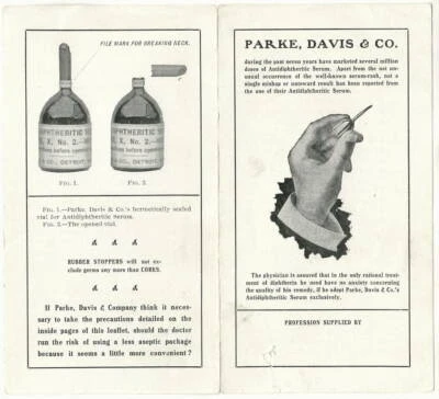 Parke Davis 1905 folder ANTI DIPHTHERITIC SERUM #2 Horse derived Guinea Pig test - Image 1 of 3