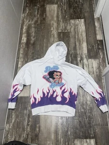 Genuine Betty Boop Graphic White Hoodie Sweater w/ Flame Pattern Size L 2021 - Picture 1 of 8