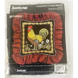 Vtg 1991 JANLYNN Counted Cross Stitch Kit #112-12 ROOSTER PILLOW TOP 12" x 12" - Picture 1 of 3