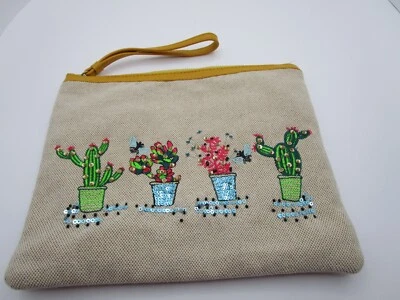 TALBOTS Diseñador Lentejuelas Cuentas Bordado Floral Cactus Bolso sin asas Muñequera Foto 1 de 4