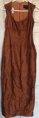 Vestido de Lujo Nicole Miller Ciudad de Nueva York 100% Seda Talla 2 Color Naranja/Marrón Foto 1 de 4
