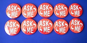 Red Ask Me Button NEW 10 Piece Lot Pinback Pin Info Help 3 inch Diameter - Picture 1 of 4