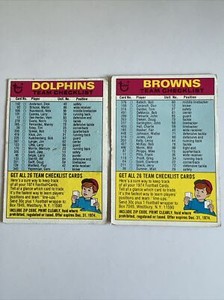 TOPPS NFL 1974 Card 🏈 Team Checklist DOLPHINS & BROWNS