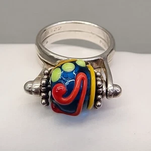 Spinner Ring Glas Flip Lampwork Wechselperle 925 Sterling Silber 5,75 - Bild 1 von 14