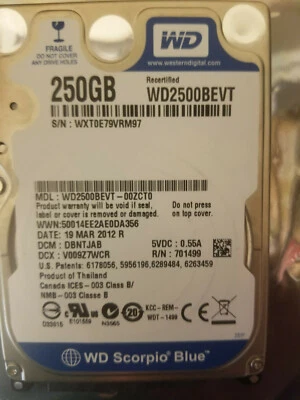 WD WD2500BEVT-00ZCT0 250GB 2.5" HD DCM: DBNTJAB WD2500BEVT - Image 1 of 2