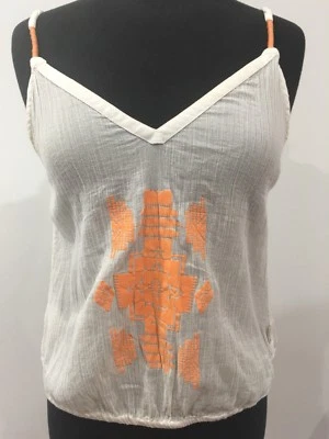 Billabong Vintage Designer Cotton White & Orange Tribal Singlet Beach Top Sz 10 - Image 1 of 4
