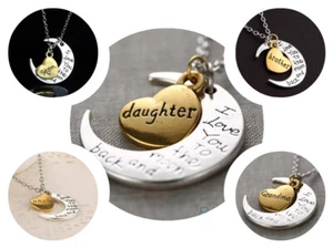 SILVER I LOVE YOU TO THE MOON AND BACK NECKLACE LOVE HEART UNCLE MUM BRO NAN NEW - Picture 1 of 6