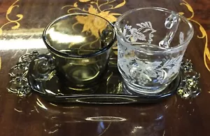 Cream and Sugar 3 Piece Set Dark Glass Sugar Cup Tray and Clear Glass Cream unit - Picture 1 of 12
