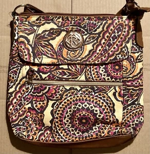 RELIC VINT 1990S LARGE CANVAS CROSSBODY PURSE PAISLEY DESIGN MULTI COMPARTMENTS - Picture 1 of 10