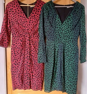 2 WHISTLES REAL SILK ANIMAL PRINT DRESSES UK 10 ONE UNWORN ONE LIGHTLY WORN £££ - Picture 1 of 4