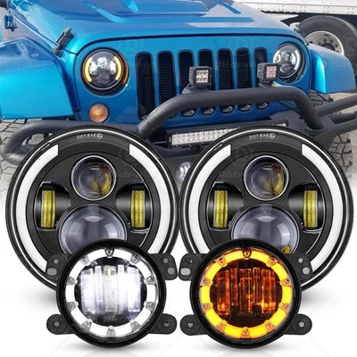 7inch Round LED Headlights+4inch LED Fog Light Combo For Jeep Wrangler JK 07-18 - Image 1 of 4