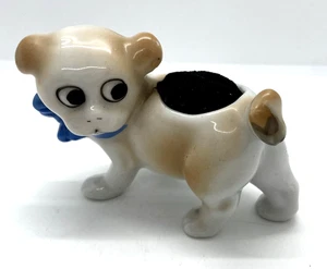 Vintage Ceramic Blue Bow Tie Puppy Dog Japan Pin Cushion - Picture 1 of 6
