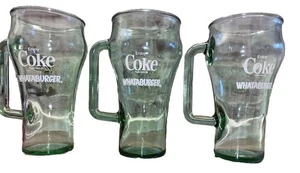 3 Vintage Coca-Cola Whataburger Cowboy Glass Handled Mug 16oz Green Tint - Picture 1 of 4