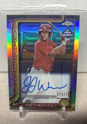JJ Wetherholt 2025 Topps Pro Debut Chrome Refractor Auto 012/199 PDC-94 - Image 1 of 2