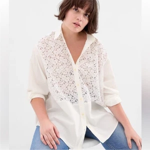 Bavaglino pizzo Gap camicia grande abbottonata ottica bianca donna taglie forti XXL NUOVO CON ETICHETTE - Foto 1 di 13